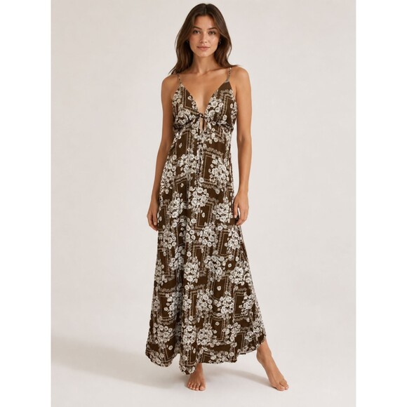 Anthropologie Dresses & Skirts - Paper Heart Anthropologie Brown Floral Open Back Maxi Dress L